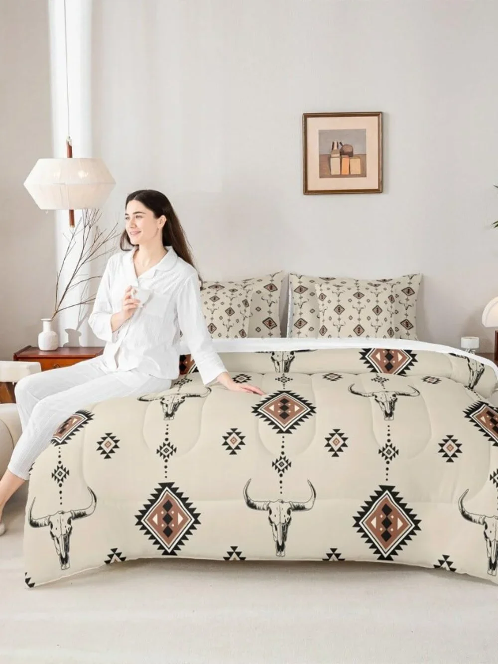 Western Reversible 7 Pieces Comforter Set,Tribal Southwestern Boho Bed Sheet Set